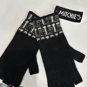 New Mitchie's Black Tweed Knit Fingerless Gloves